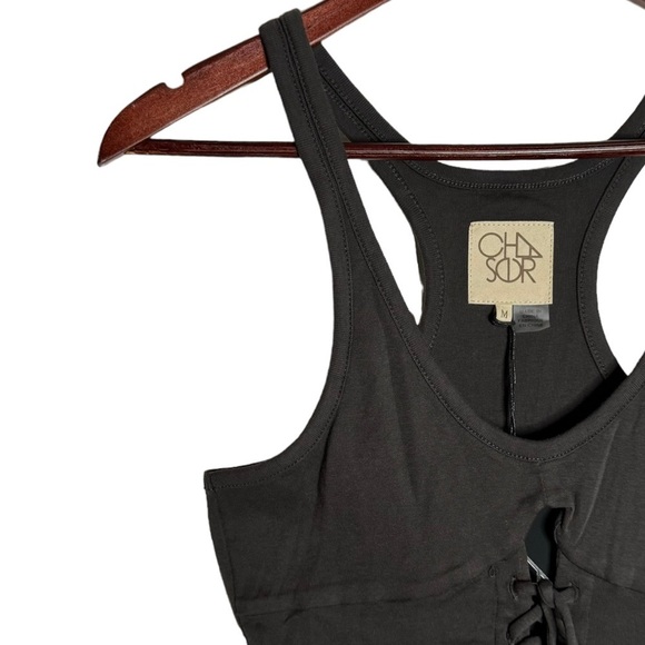 Chaser Racerback Tank Top Corset Front Curved Hem Faded Black Medium - Picture 6 of 16